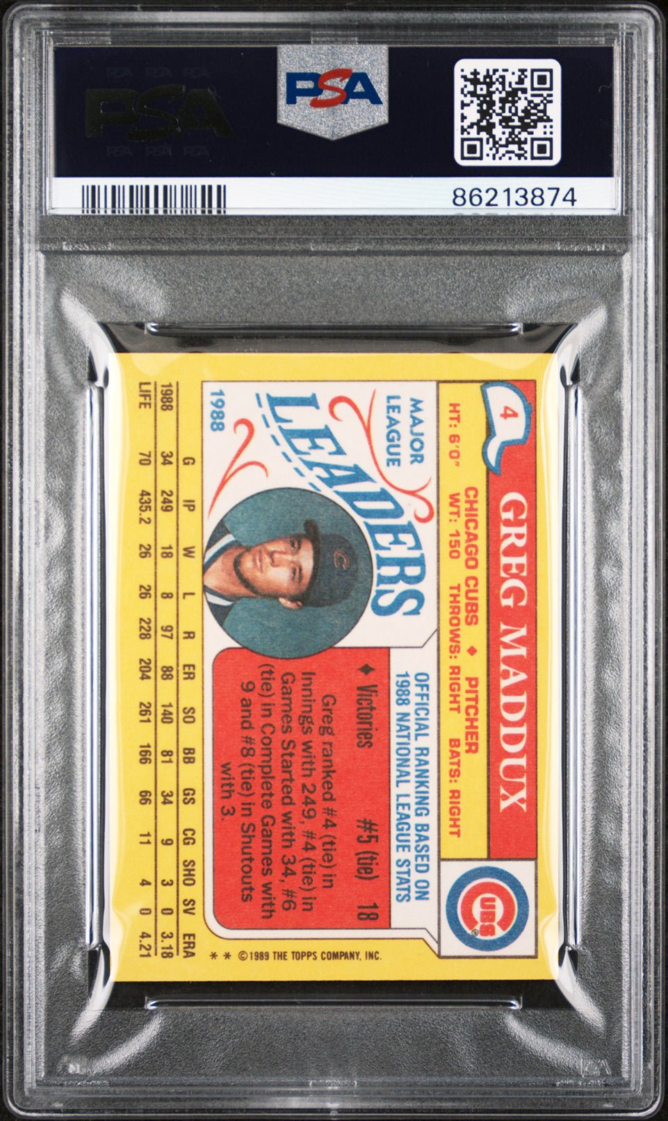 GREG MADDUX PSA 9 1989 Topps Mini League Leaders #4 Baseball Base Graded Cards - Hobby Gems