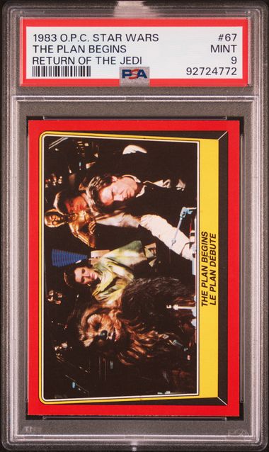 HAN LEIA CHEWBACCA PSA 9 1983 O - Pee - Chee OPC Star Wars Return of the Jedi #67 Star Wars Base Graded Cards - Hobby Gems