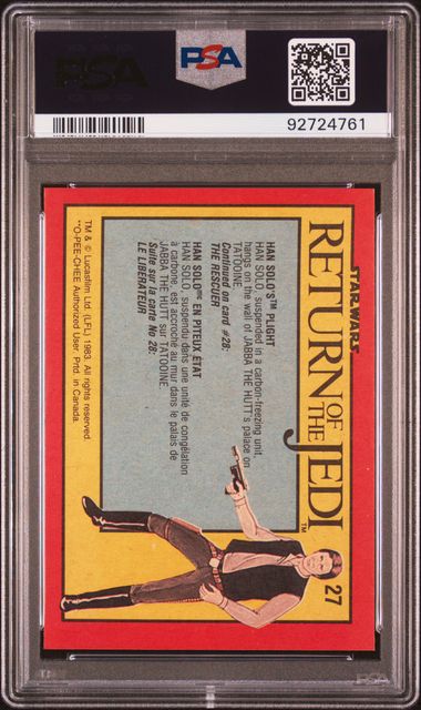 HAN SOLO CARBONITE PSA 7 1983 O - Pee - Chee OPC Star Wars Return of the Jedi #27 Star Wars Base Graded Cards - Hobby Gems