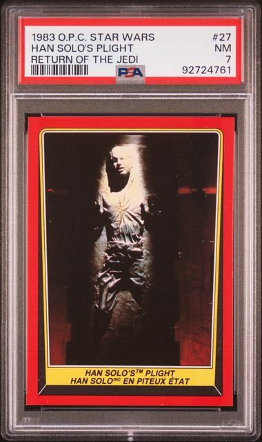 HAN SOLO CARBONITE PSA 7 1983 O - Pee - Chee OPC Star Wars Return of the Jedi #27 Star Wars Base Graded Cards - Hobby Gems