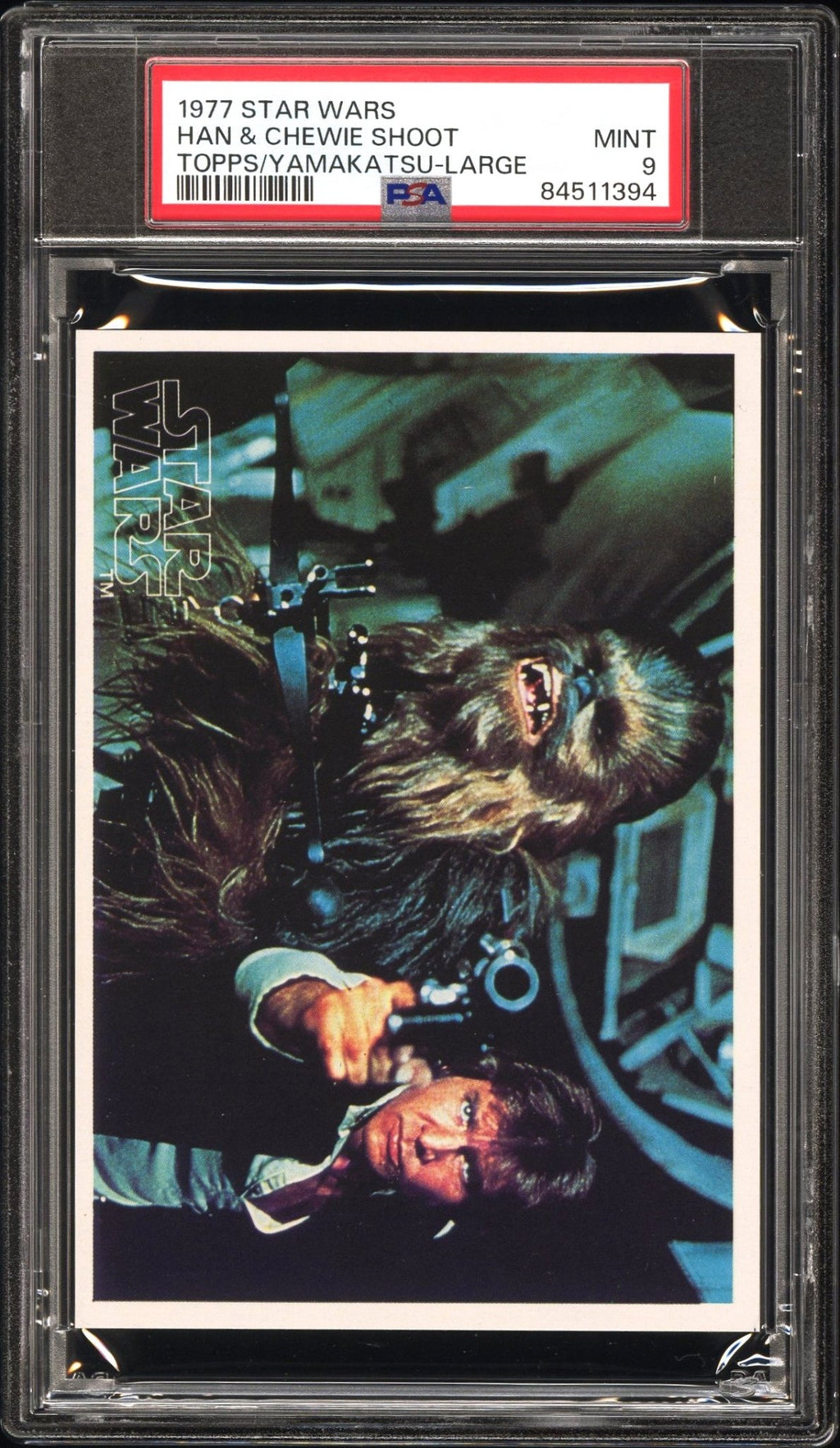 HAN SOLO CHEWBACCA PSA 9 1977 Star Wars Topps Yamakatsu Large Shoot it Out C1 Star Wars Base Graded Cards - Hobby Gems