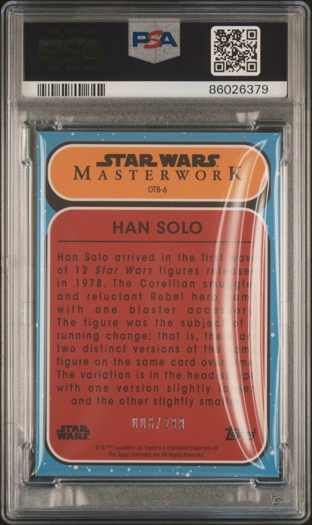 HAN SOLO PSA 10 2021 Topps Masterwork Star Wars Rainbow Foil #6 003/299 Star Wars Graded Cards Paralell Serial Numbered - Hobby Gems