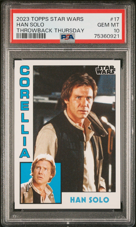 HAN SOLO PSA 10 2023 Topps Star Wars Throwback Thursday TBT #17 C1 Star Wars Base Graded Cards - Hobby Gems