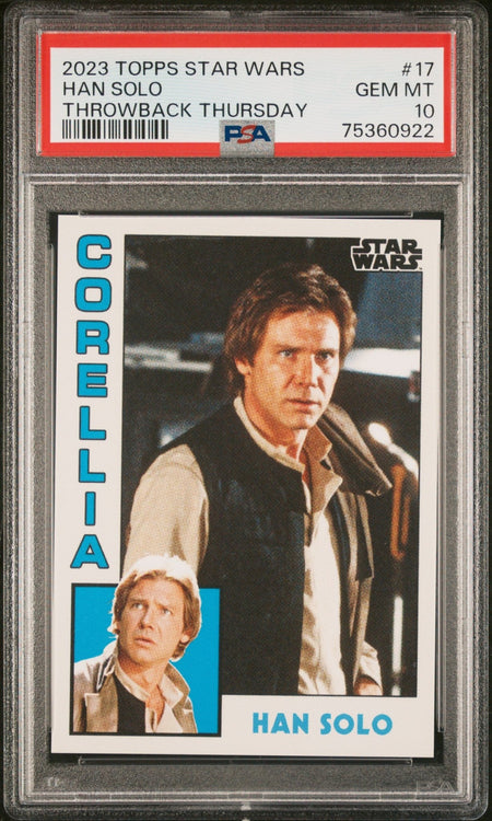 HAN SOLO PSA 10 2023 Topps Star Wars Throwback Thursday TBT #17 C2 Star Wars Base Graded Cards - Hobby Gems