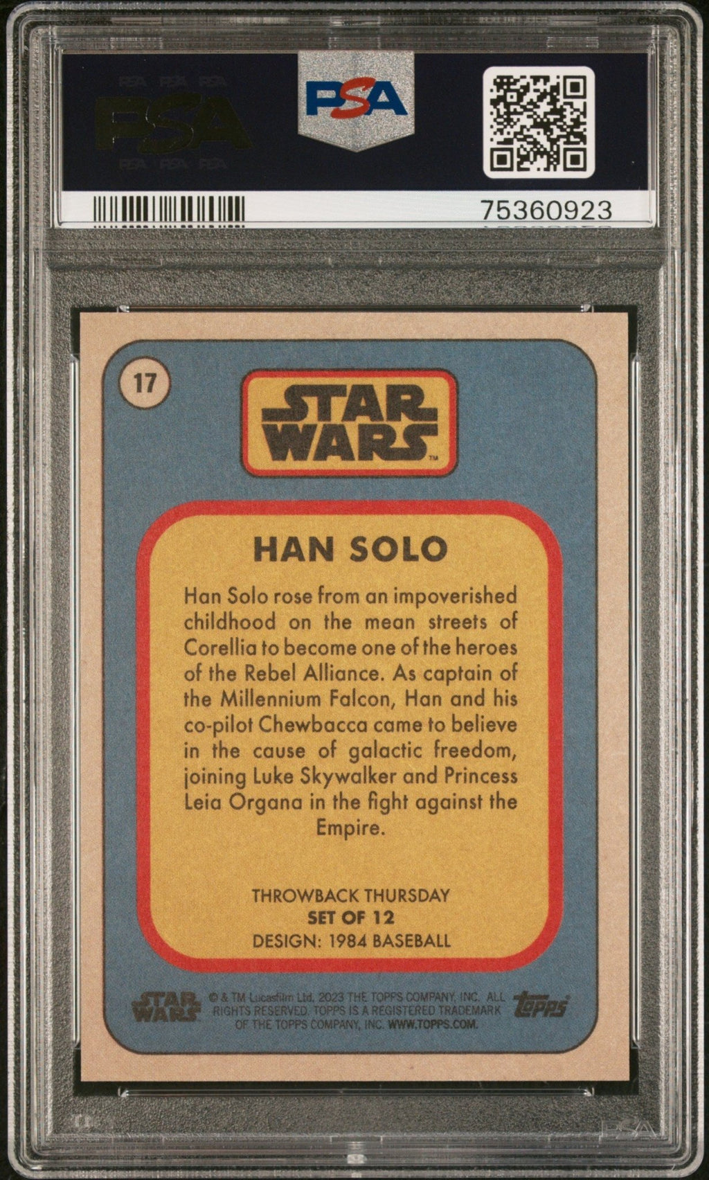 HAN SOLO PSA 10 2023 Topps Star Wars Throwback Thursday TBT #17 C3 Star Wars Base Graded Cards - Hobby Gems