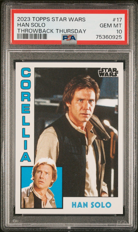 HAN SOLO PSA 10 2023 Topps Star Wars Throwback Thursday TBT #17 C5 Star Wars Base Graded Cards - Hobby Gems