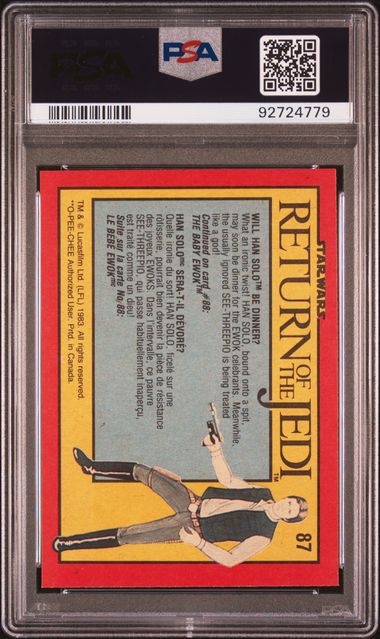 HAN SOLO PSA 8 1983 O - Pee - Chee OPC Star Wars Return of the Jedi #87 C1 Star Wars Base Graded Cards - Hobby Gems