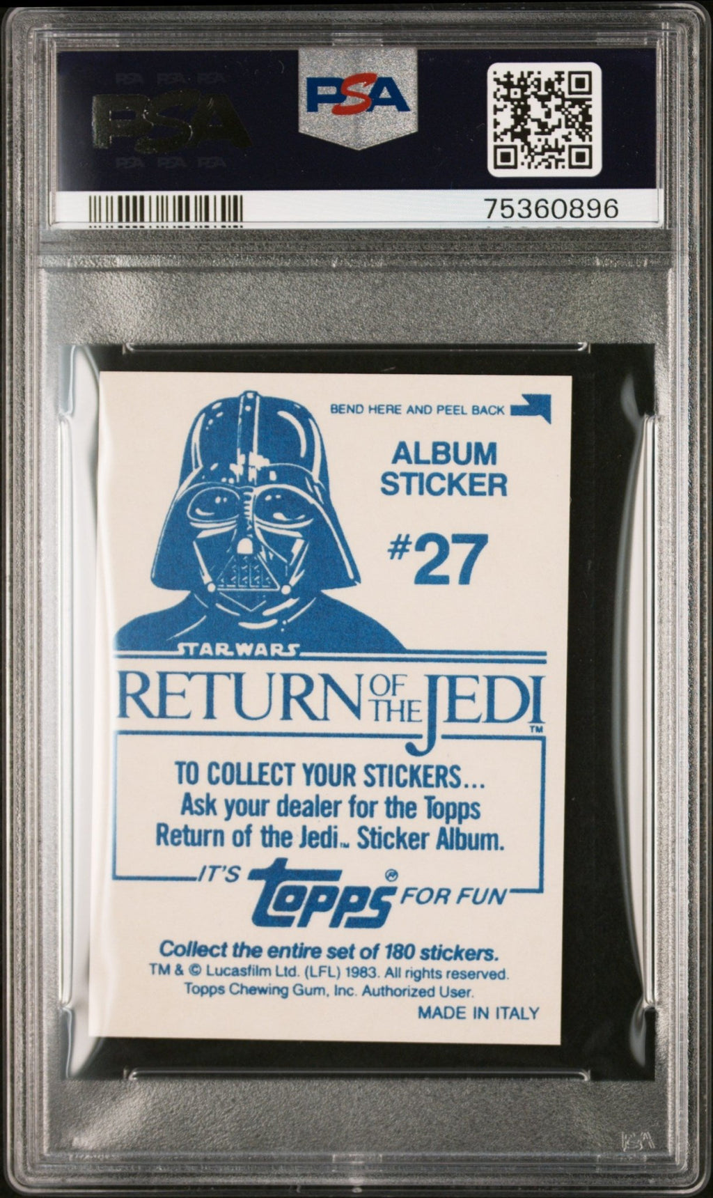 HAN SOLO PSA 9 1983 Topps Star Wars Return of the Jedi Album Sticker #27 Star Wars Graded Cards Sticker - Hobby Gems