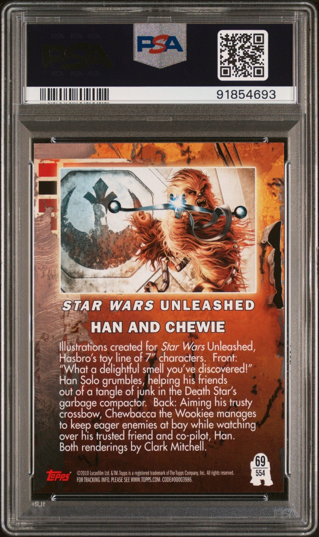 HAN SOLO PSA 9 2010 Star Wars Galaxy Series 5 Han and Chewie #69 Star Wars Base Graded Cards - Hobby Gems