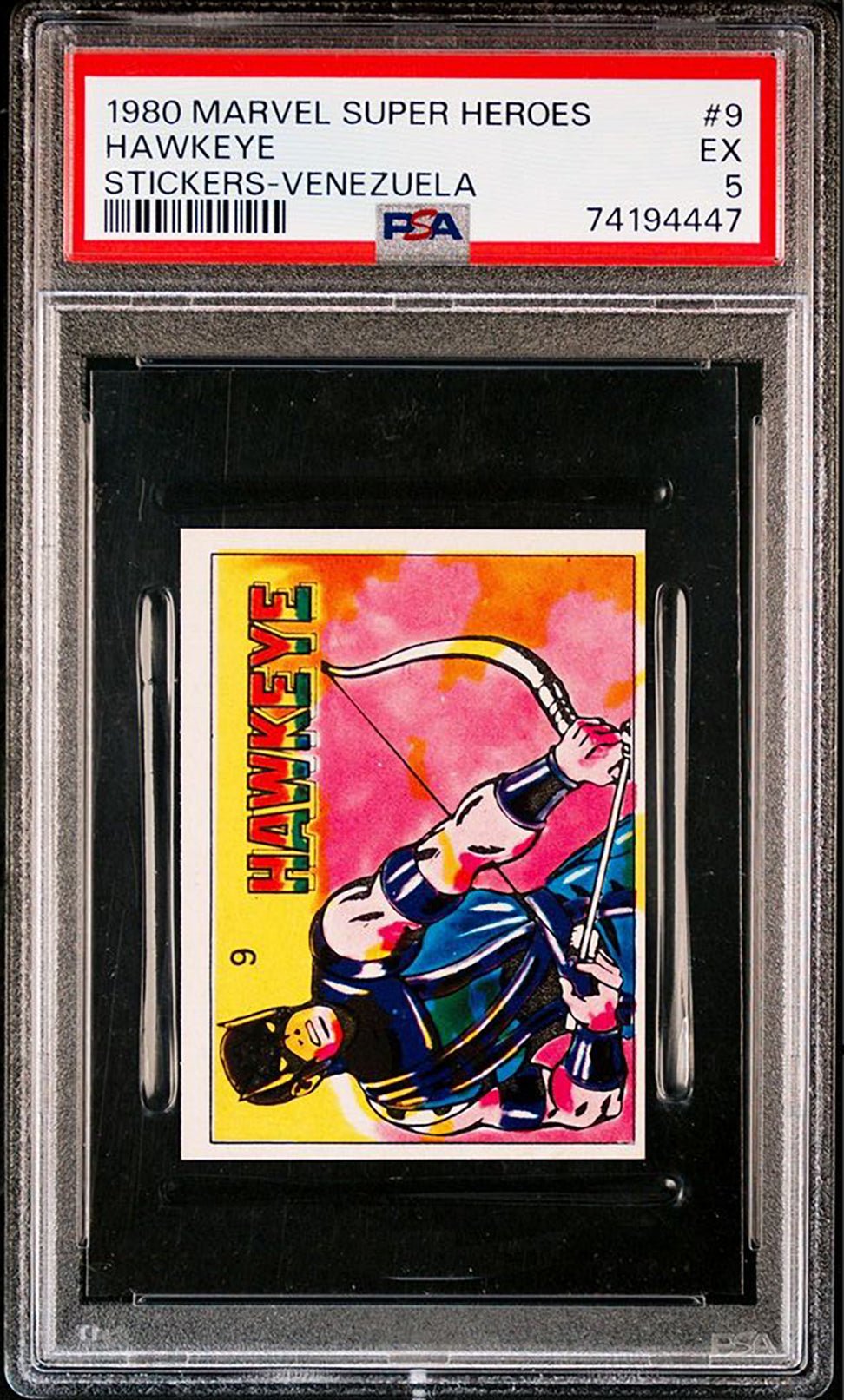 HAWKEYE PSA 5 1980 Marvel Super Heroes Stickers-Venezuela #9 Marvel Graded Cards Sticker - Hobby Gems