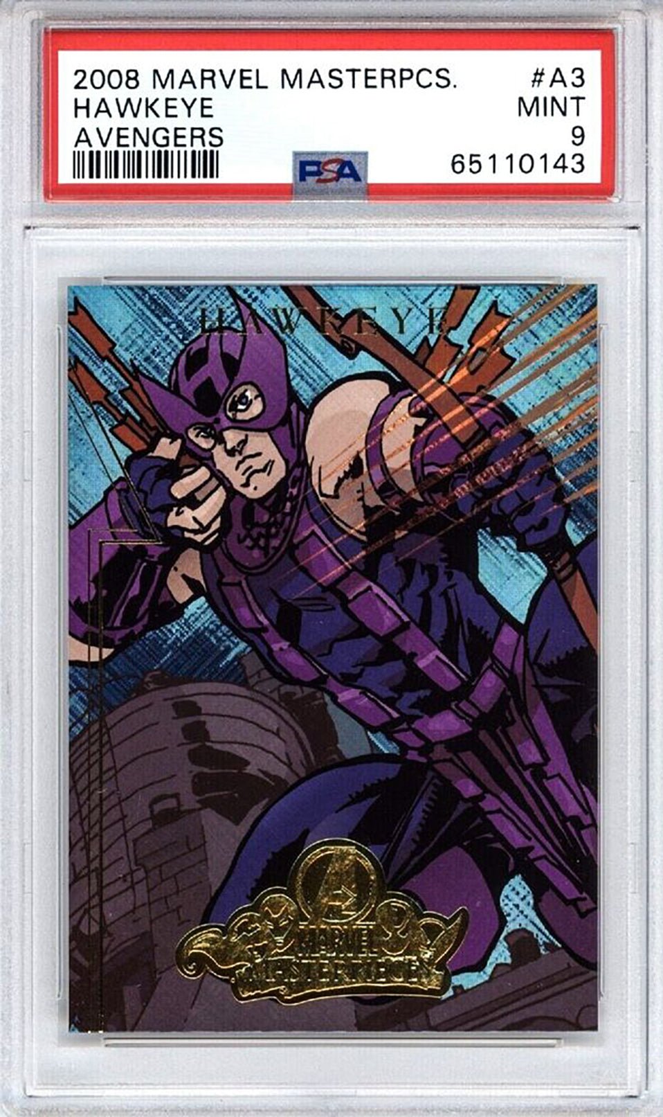 HAWKEYE PSA 9 2008 Upper Deck Marvel Masterpieces Fleer Avengers Foil #3 Marvel Graded Cards Insert - Hobby Gems