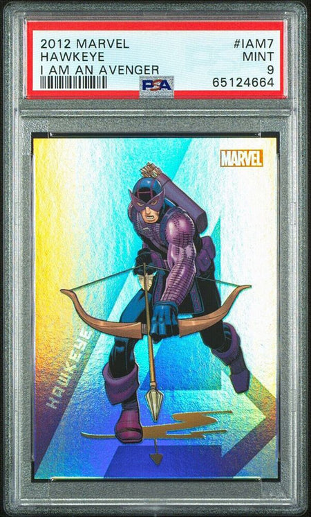 HAWKEYE PSA 9 2012 Rittenhouse Marvel Greatest Heroes I am an Avenger Foil #IAM7 Marvel Graded Cards Insert - Hobby Gems