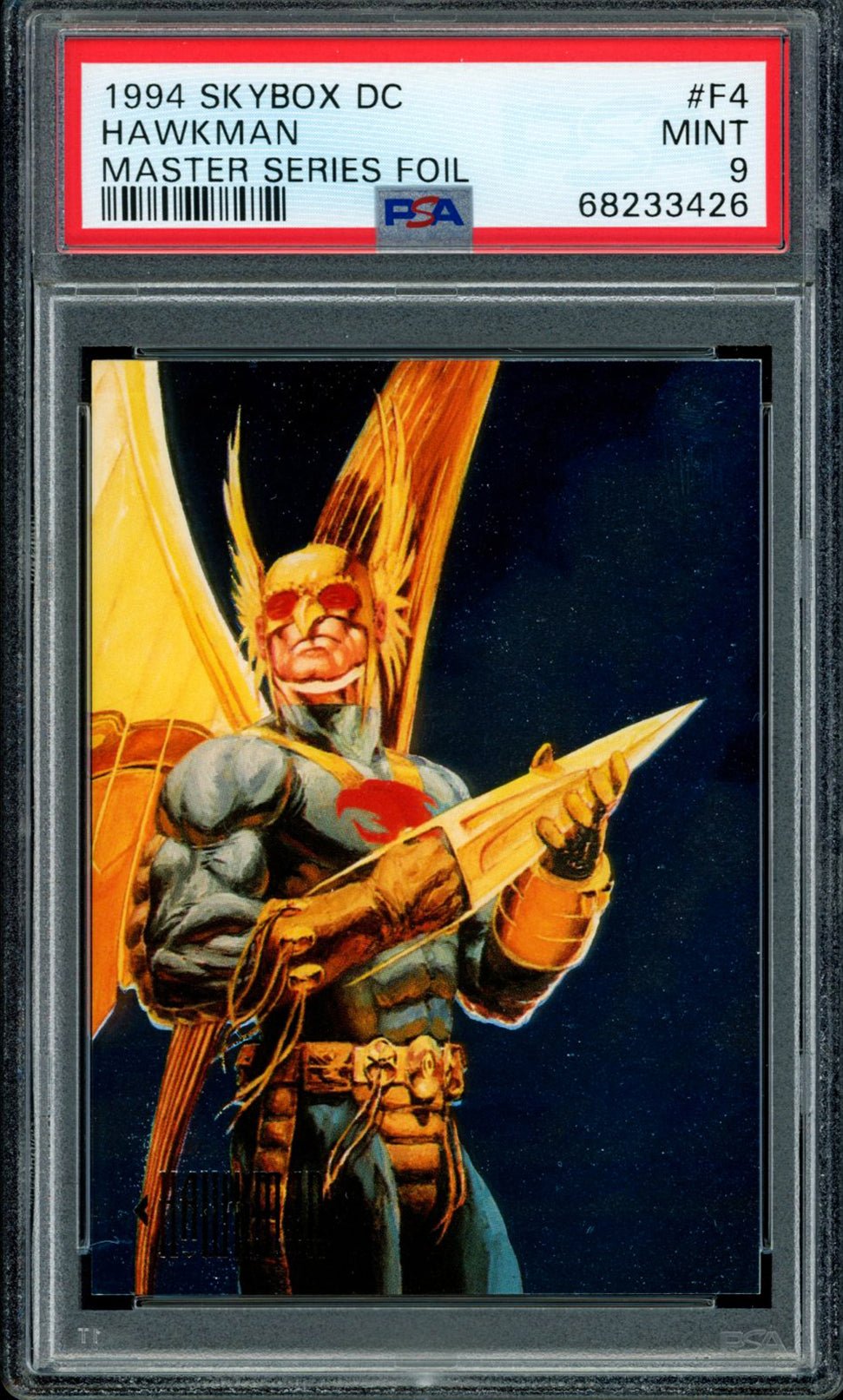 HAWKMAN PSA 9 1994 Skybox DC Master Series Foil #F4 DC Comics Graded Cards Insert - Hobby Gems