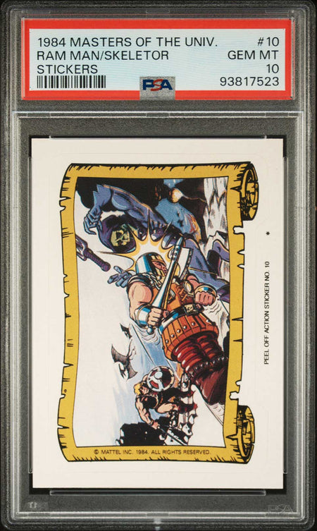 HE - MAN RAM MAN SKELETOR PSA 10 1984 Masters of the Universe Sticker #10 C3 Masters of the Universe Graded Cards Sticker - Hobby Gems