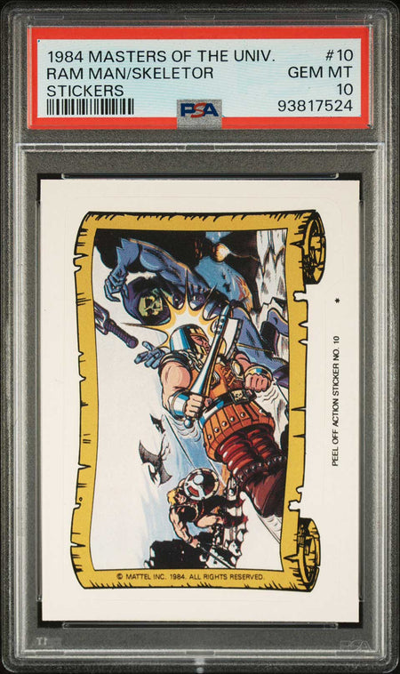 HE - MAN RAM MAN SKELETOR PSA 10 1984 Masters of the Universe Sticker #10 C4 Masters of the Universe Graded Cards Sticker - Hobby Gems