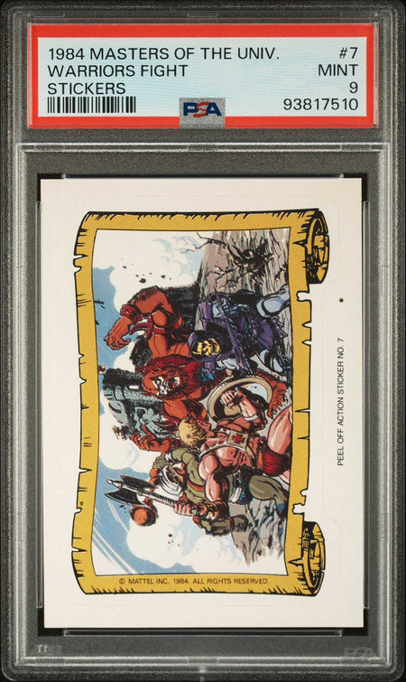 HE - MAN & SKELETOR Warriors Fight PSA 9 1984 Masters of the Universe Sticker #7 C2 Masters of the Universe Graded Cards Sticker - Hobby Gems