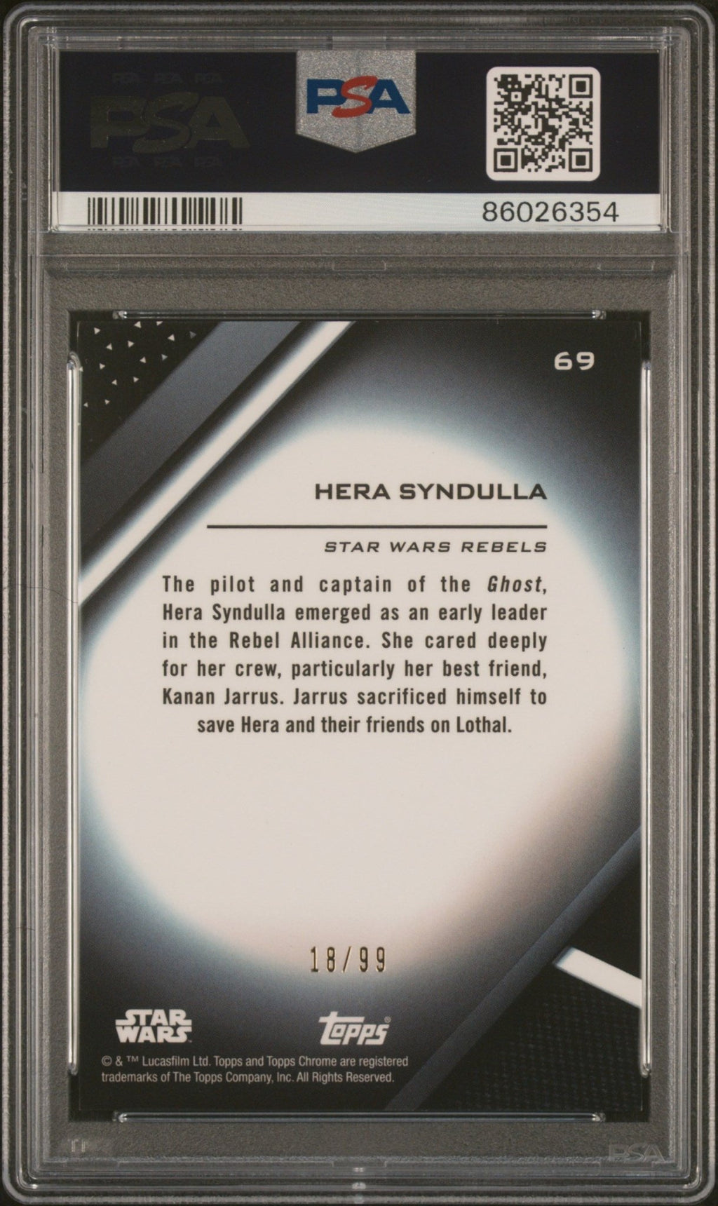 HERA SYNDULLA PSA 10 2022 Topps Chrome Black Star Wars Green Refractor #69 18/99 Star Wars Graded Cards Paralell Serial Numbered - Hobby Gems