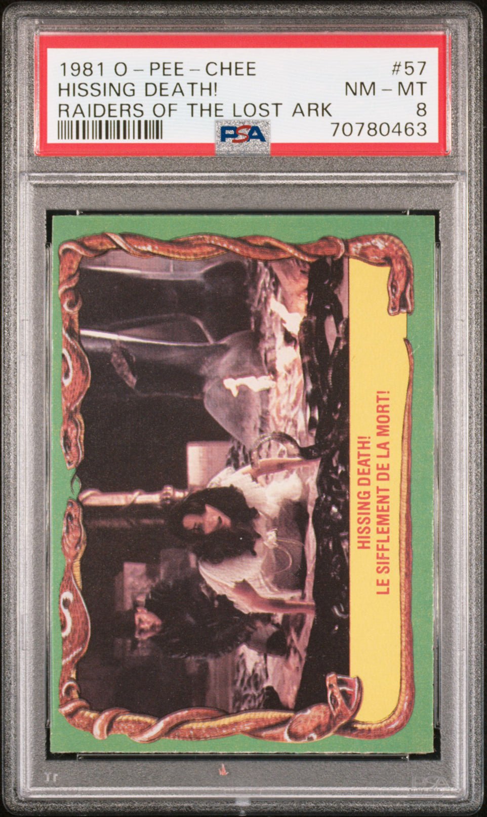 HISSING DEATH! PSA 8 1981 O-Pee-Chee Raiders of the Lost Ark #57 Indiana Jones Base Graded Cards - Hobby Gems