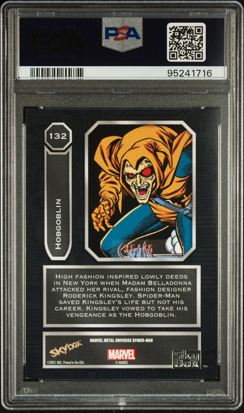 HOBGOBLIN PSA 9 2022 Skybox Marvel Metal Universe Spider - Man Light FX Pink #132 35/75 Marvel Graded Cards Parallel Serial Numbered - Hobby Gems