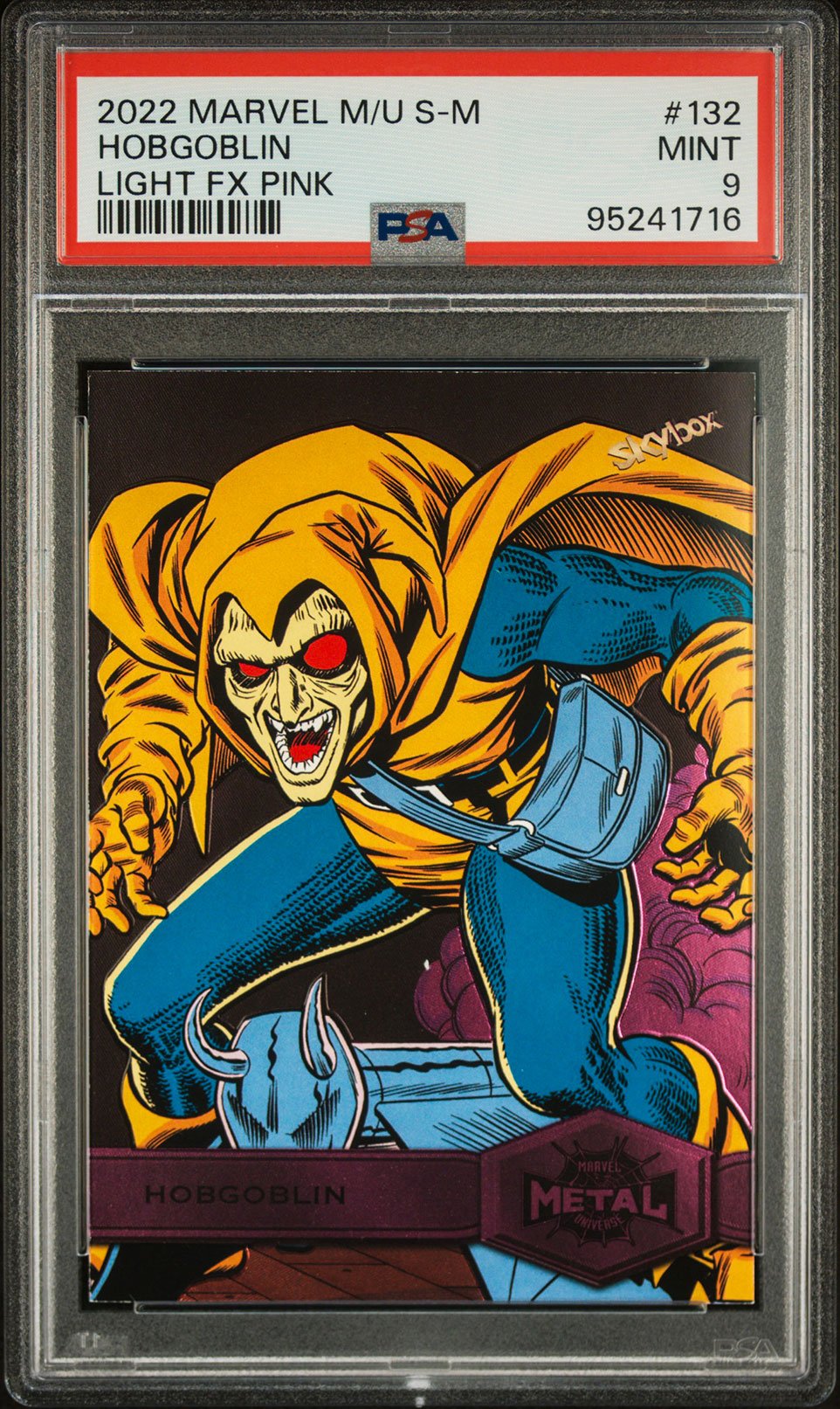 HOBGOBLIN PSA 9 2022 Skybox Marvel Metal Universe Spider - Man Light FX Pink #132 35/75 Marvel Graded Cards Parallel Serial Numbered - Hobby Gems