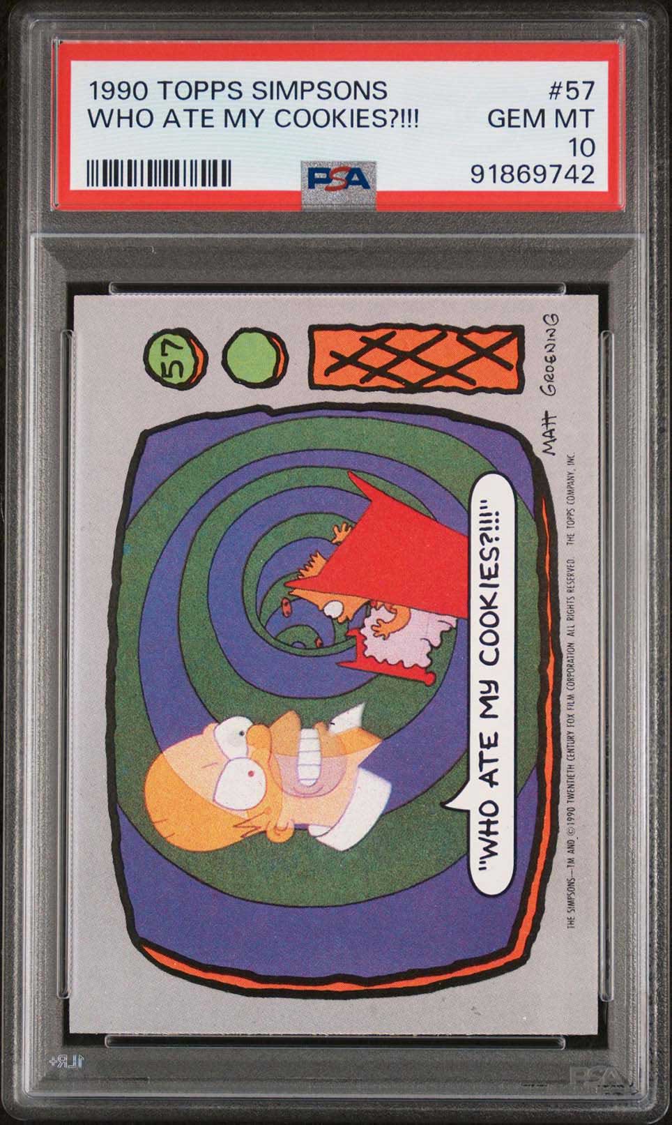 HOMER BART SIMPSON PSA 10 1990 Topps The Simpsons Who Ate My Cookies?!!! #57 The Simpsons Base Graded Cards - Hobby Gems