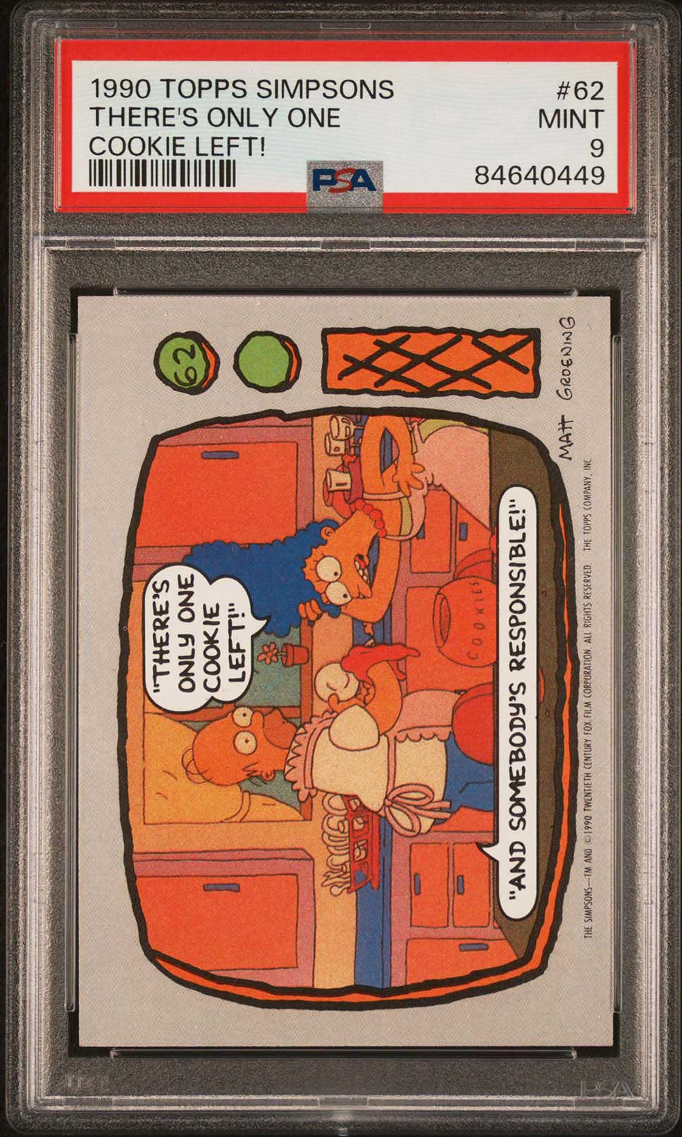 HOMER MARGE PSA 9 1990 Topps The Simpsons There's Only One Cookie Left #62 The Simpsons Base Graded Cards - Hobby Gems