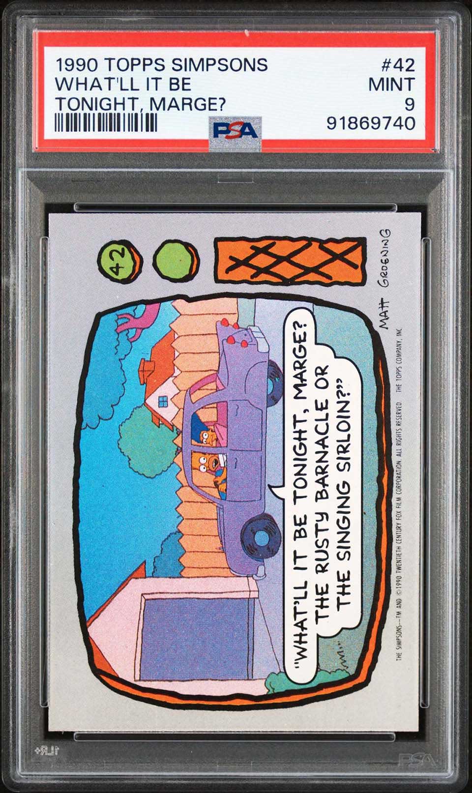 HOMER MARGE SIMPSON PSA 9 1990 Topps The Simpsons What'll It Be Tonight, Marge? #42 The Simpsons Base Graded Cards - Hobby Gems