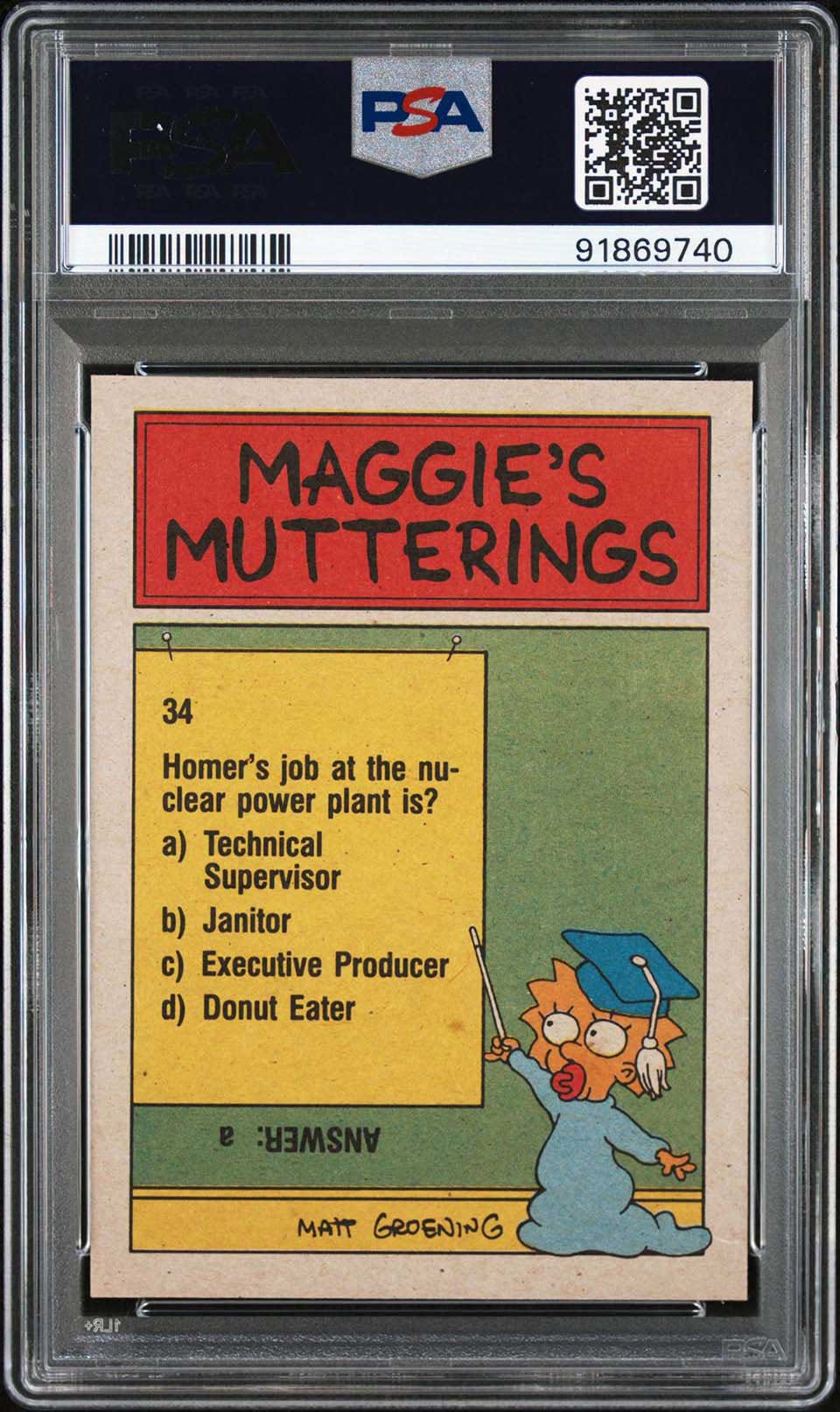 HOMER MARGE SIMPSON PSA 9 1990 Topps The Simpsons What'll It Be Tonight, Marge? #42 The Simpsons Base Graded Cards - Hobby Gems