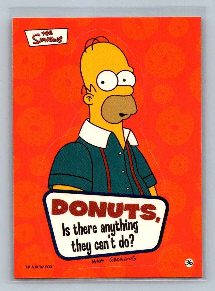 HOMER SIMPSON Donuts 2002 Topps The Simpsons Sticker #36 The Simpsons Sticker - Hobby Gems