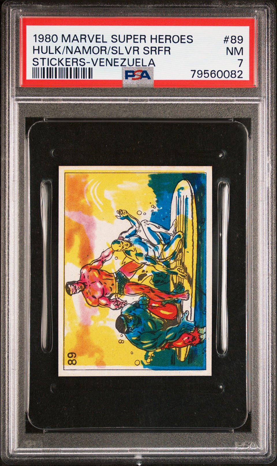 HULK NAMOR SILVER SURFER PSA 7 1980 Marvel Super Heroes Sticker Venezuela #89 Marvel Graded Cards Sticker - Hobby Gems