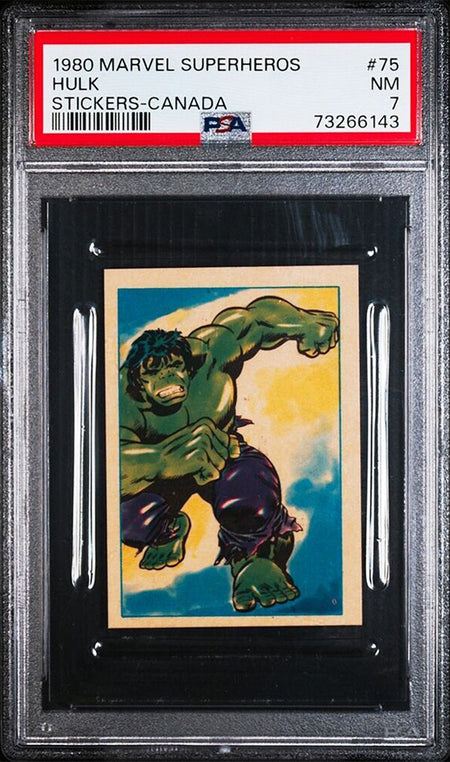 HULK PSA 7 1980 Marvel Superheroes Stickers-Canada Sticker #75 Marvel Graded Cards Sticker - Hobby Gems