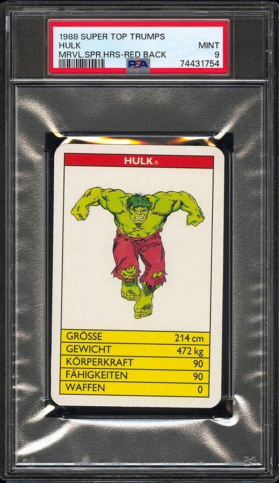 HULK PSA 9 1988 Super Top Trumps Marvel Super Heroes Red Back C1 Marvel Base Graded Cards - Hobby Gems