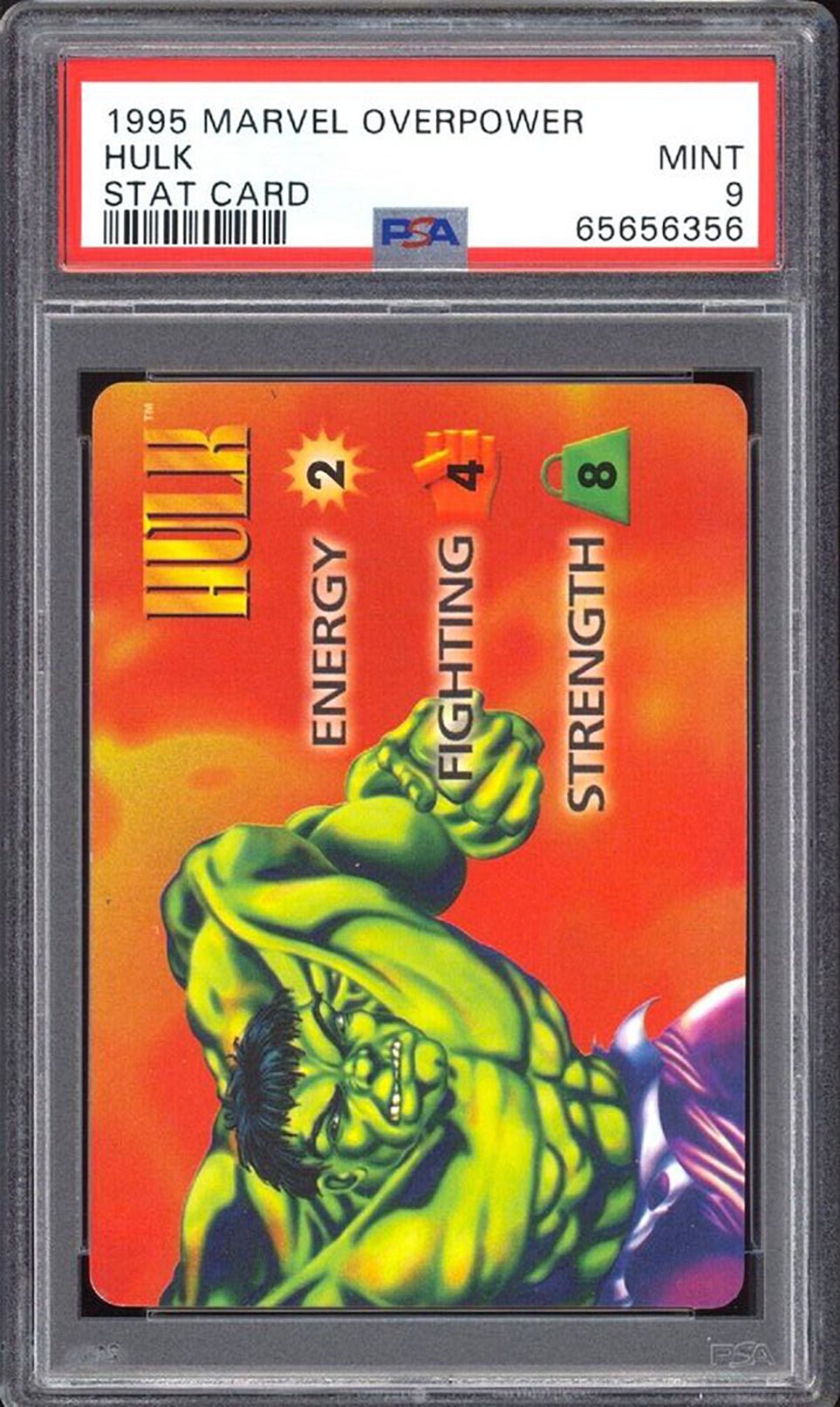 HULK PSA 9 1995 Marvel Overpower Stat Card Marvel Base Graded Cards - Hobby Gems