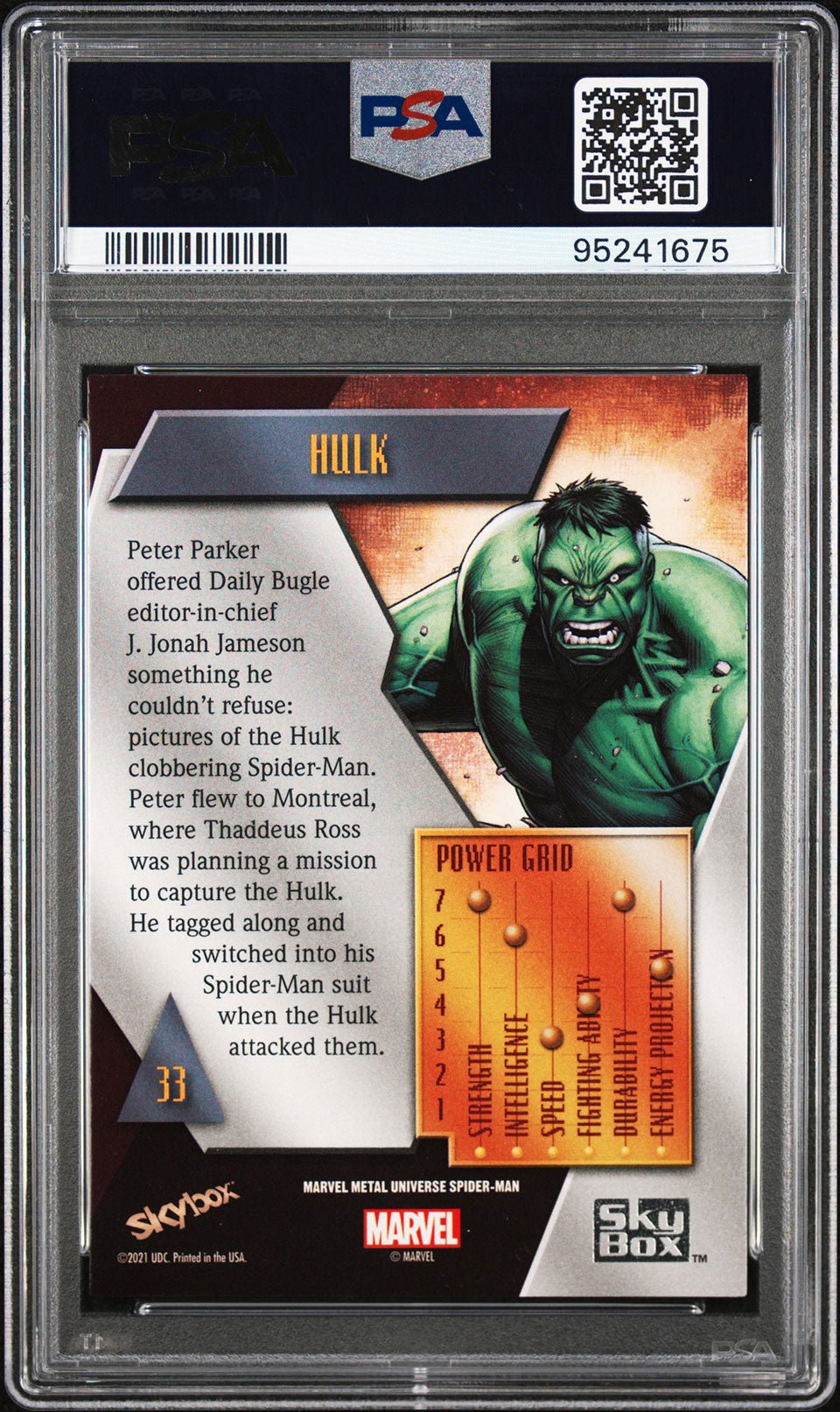 HULK PSA 9 2022 Skybox Marvel Metal Universe Spider - Man #33 Marvel Base Graded Cards - Hobby Gems