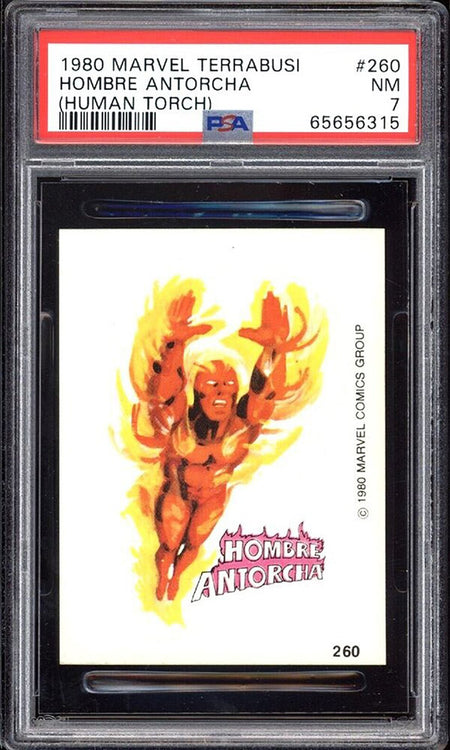 HUMAN TORCH PSA 7 1980 Marvel Terrabusi Sticker #260 Hombre Antorcha Marvel Graded Cards Sticker - Hobby Gems