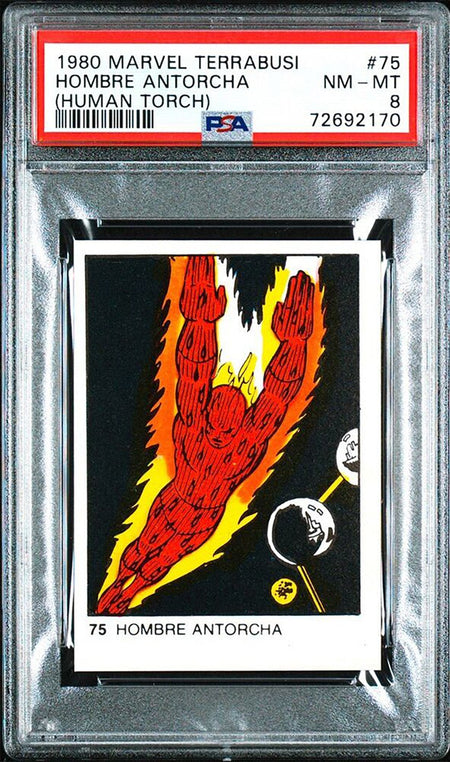 HUMAN TORCH PSA 8 1980 Terrabusi Marvel Super Heroes #75 C1 Marvel Base Graded Cards - Hobby Gems