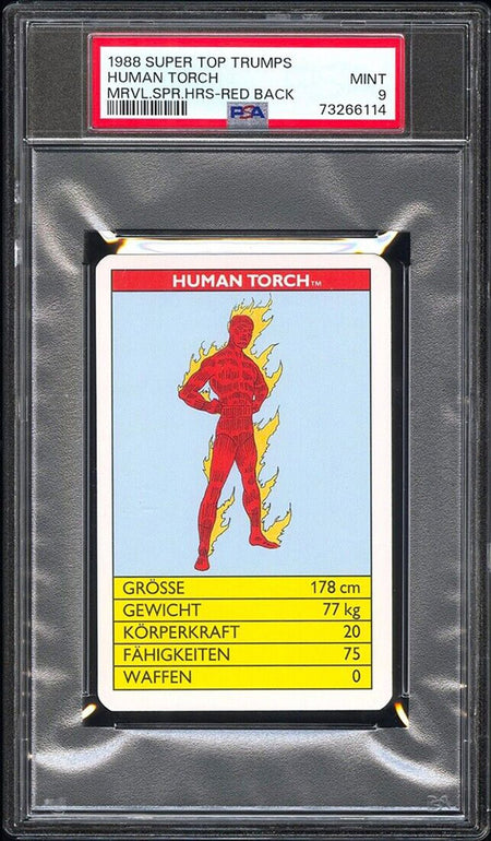 HUMAN TORCH PSA 9 1988 Super Top Trumps Marvel Super Heroes Red Back C2 Marvel Base Graded Cards - Hobby Gems