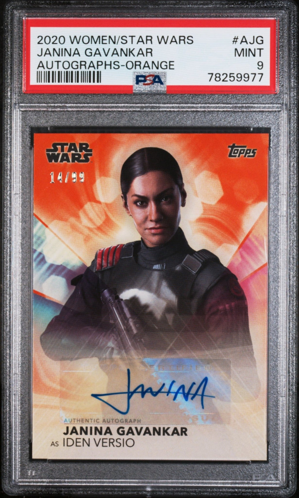 IDEN VERSIO PSA 9 2020 Topps Women of Star Wars Autographs Orange #AJG 14/99 Star Wars Autograph Graded Cards Insert - Hobby Gems