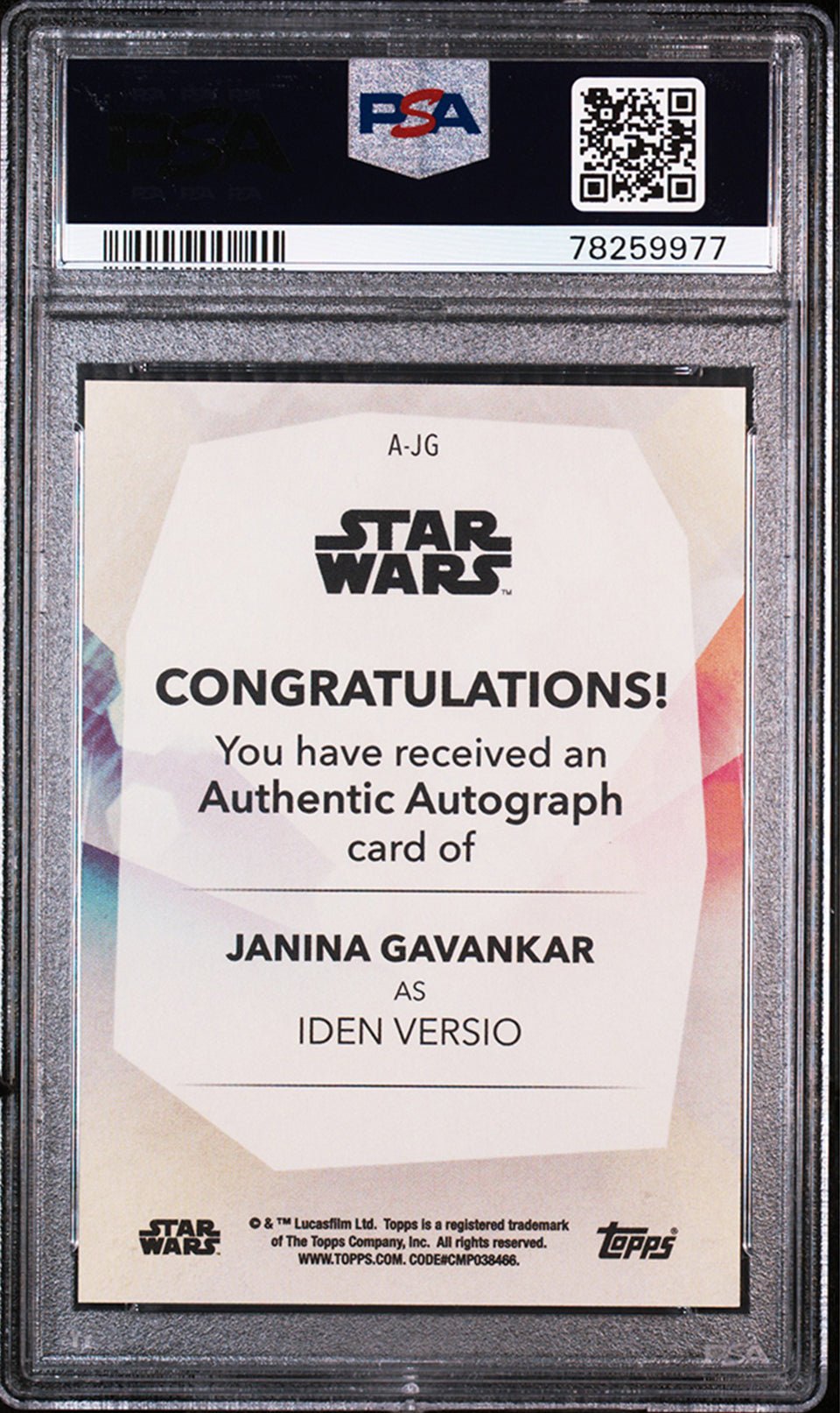 IDEN VERSIO PSA 9 2020 Topps Women of Star Wars Autographs Orange #AJG 14/99 Star Wars Autograph Graded Cards Insert - Hobby Gems