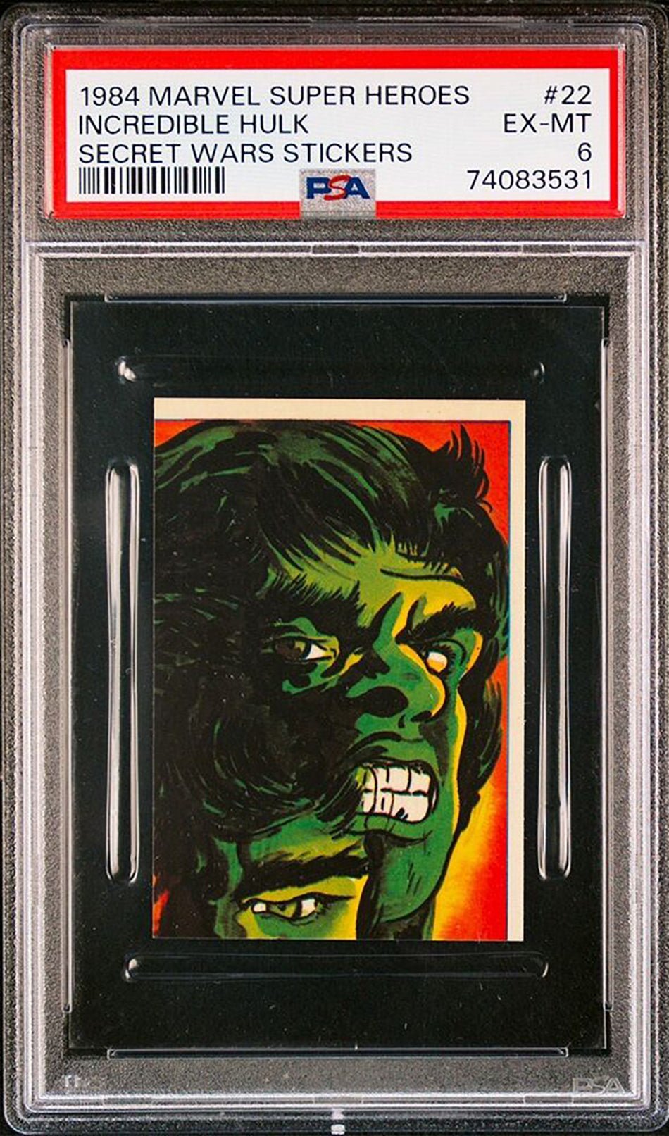 INCREDIBLE HULK PSA 6 1984 Marvel Super Heroes Secret Wars Stickers #22 Marvel Graded Cards Sticker - Hobby Gems