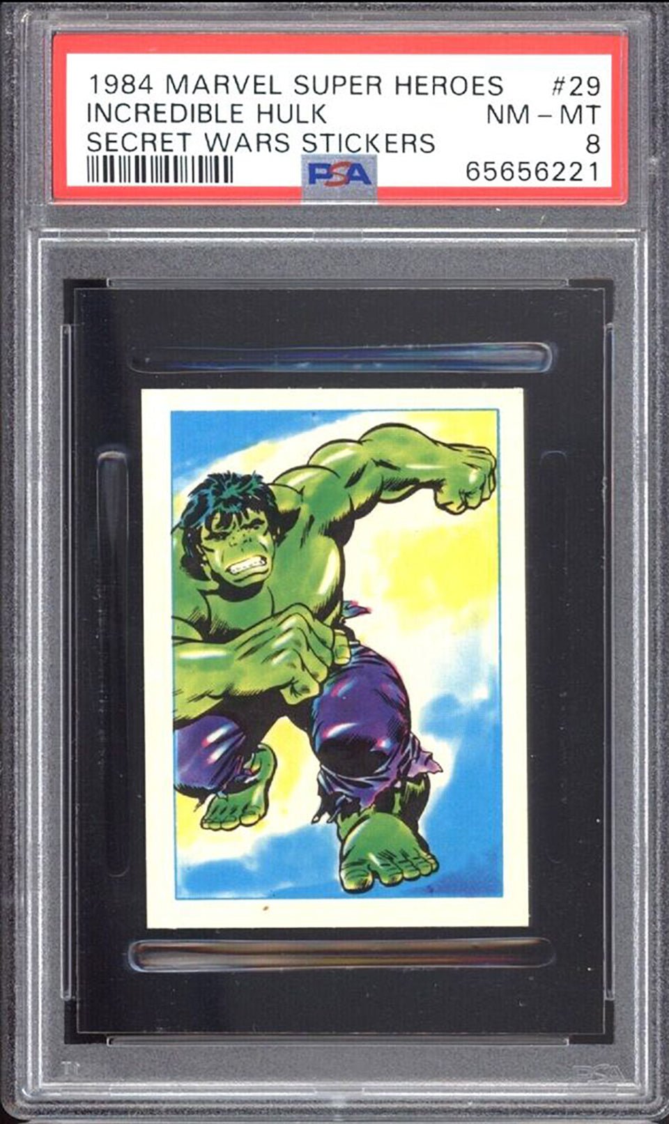 INCREDIBLE HULK PSA 8 1984 Marvel Super Heroes Secret Wars Stickers #29 C1 Marvel Graded Cards Sticker - Hobby Gems