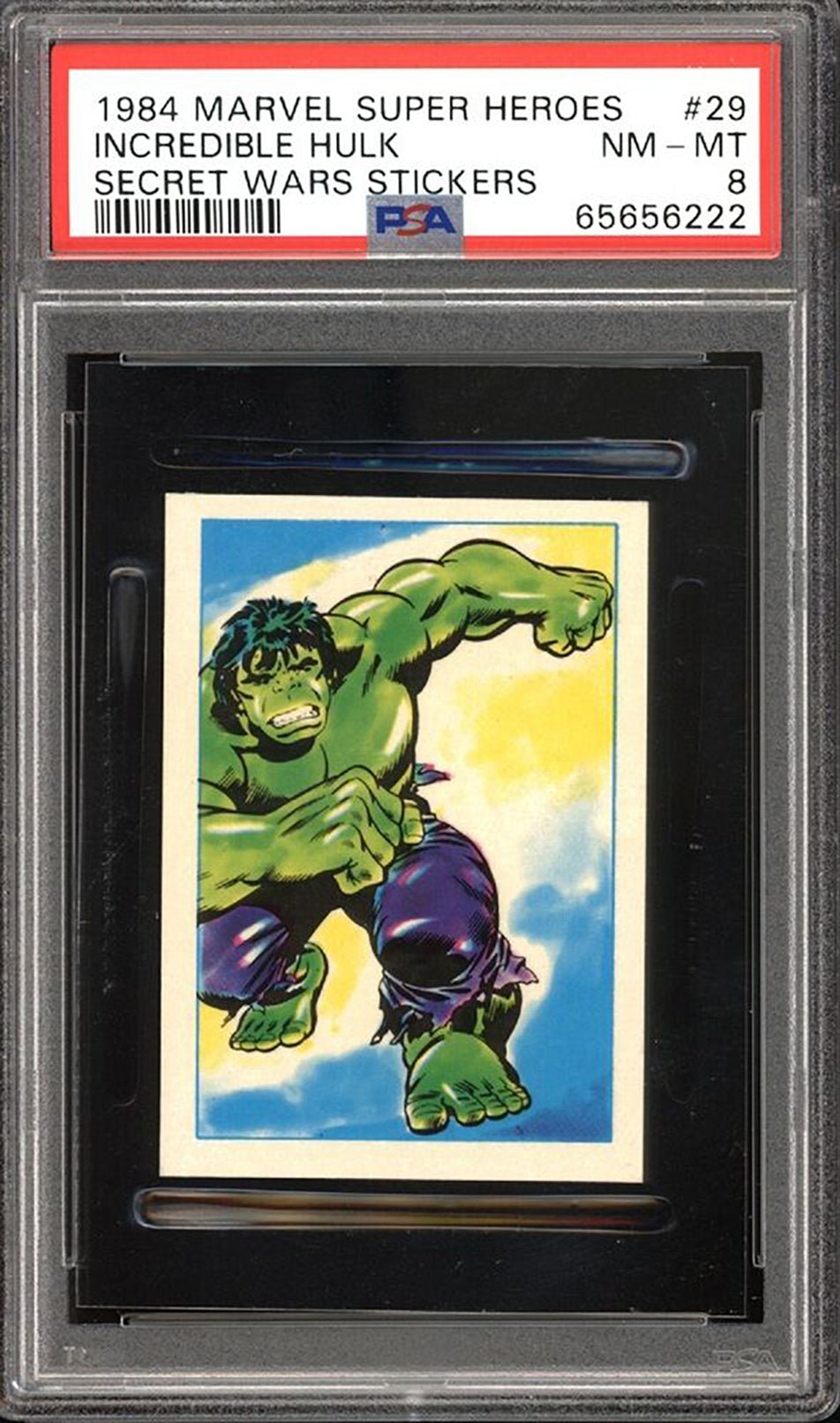 INCREDIBLE HULK PSA 8 1984 Marvel Super Heroes Secret Wars Stickers #29 C2 Marvel Graded Cards Sticker - Hobby Gems