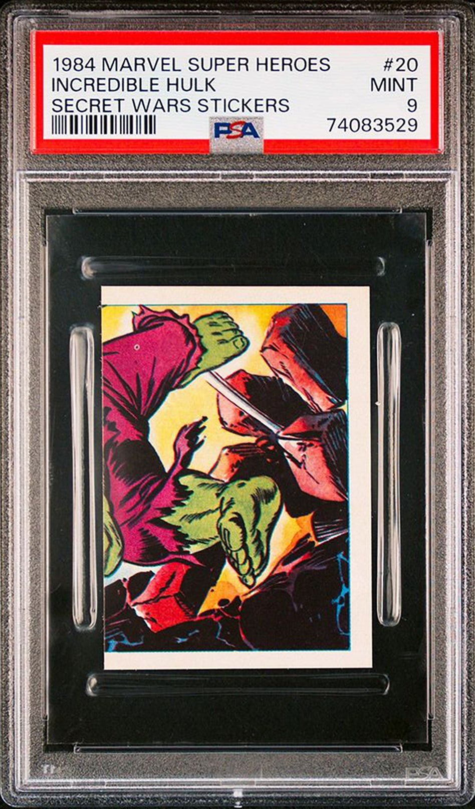 INCREDIBLE HULK PSA 9 1984 Marvel Super Heroes Secret Wars Stickers #20 Marvel Graded Cards Sticker - Hobby Gems