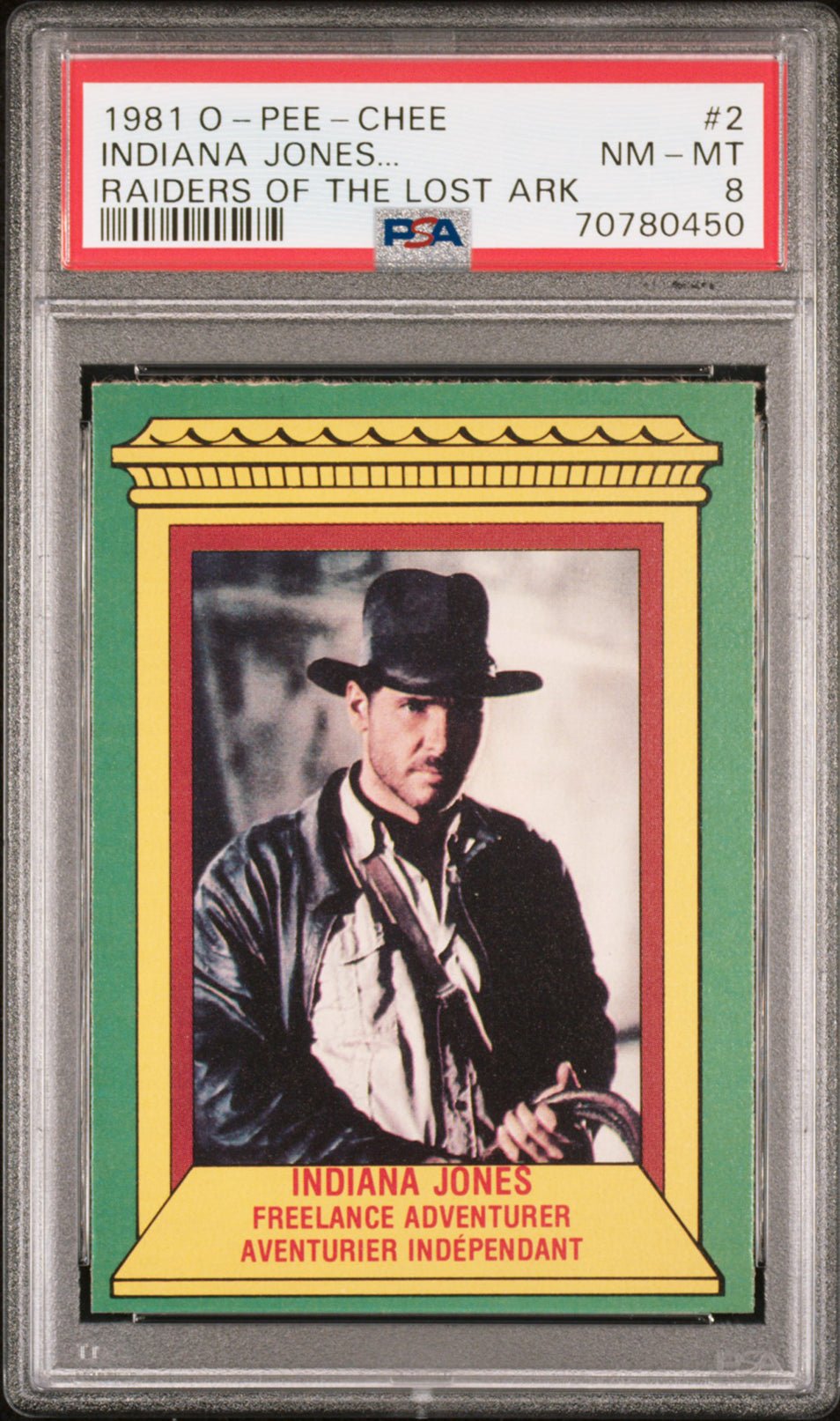 INDIANA JONES PSA 8 1981 O-Pee-Chee Raiders of the Lost Ark #2 C1 Indiana Jones Base Graded Cards - Hobby Gems