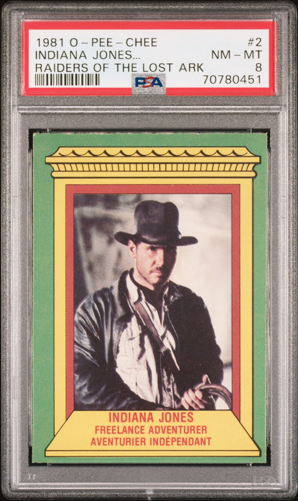 INDIANA JONES PSA 8 1981 O-Pee-Chee Raiders of the Lost Ark #2 C2 Indiana Jones Base Graded Cards - Hobby Gems