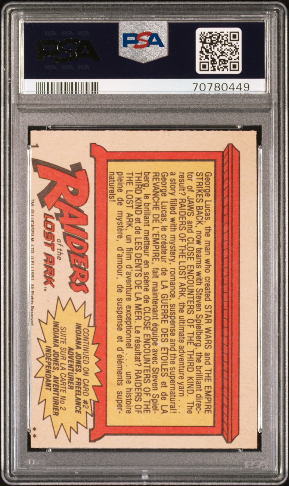 INDIANA JONES Title Card PSA 8 1981 O-Pee-Chee Raiders of the Lost Ark #1 Indiana Jones Base Graded Cards - Hobby Gems