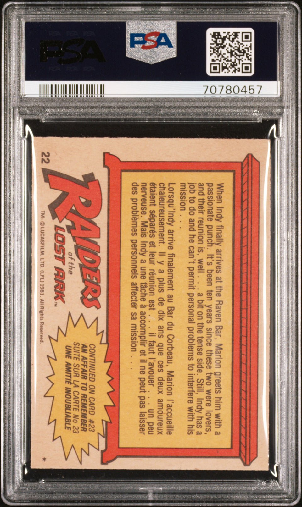 INDY AND MARION RENUITED PSA 7 1981 O-Pee-Chee Raiders of the Lost Ark #22 Indiana Jones Base Graded Cards - Hobby Gems