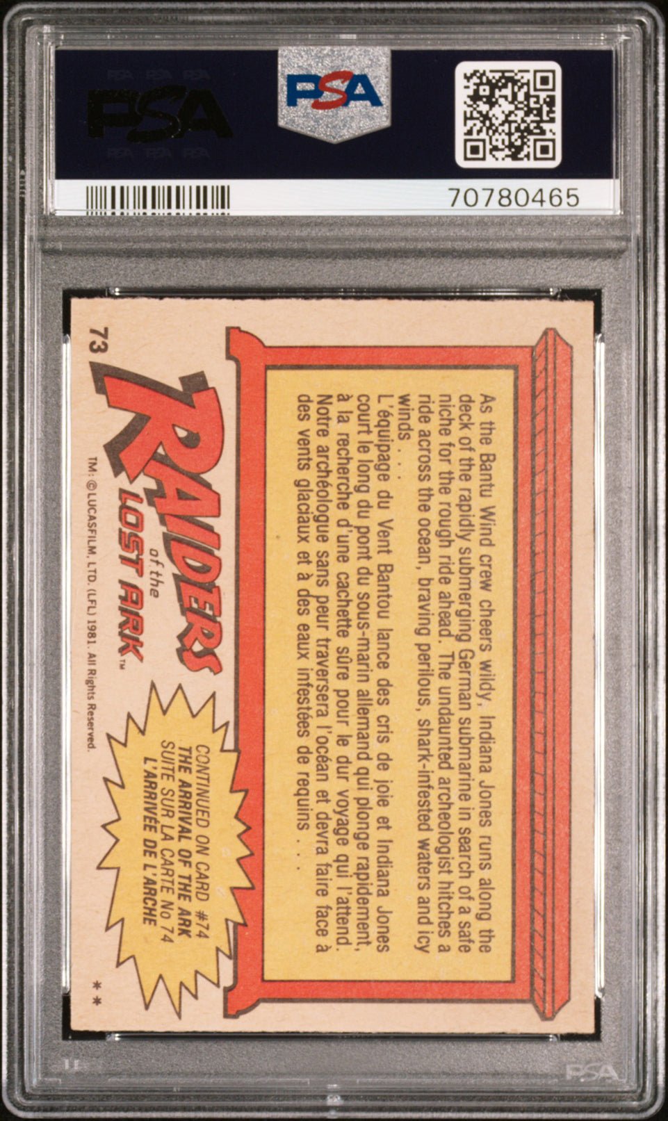 INDY HITCHES A RIDE! PSA 7 1981 O-Pee-Chee Raiders of the Lost Ark #73 Indiana Jones Base Graded Cards - Hobby Gems