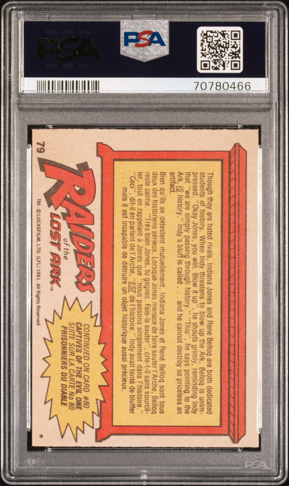 INDY'S BLUFF IS CALLED PSA 8 1981 O-Pee-Chee Raiders of the Lost Ark #79 Indiana Jones Base Graded Cards - Hobby Gems