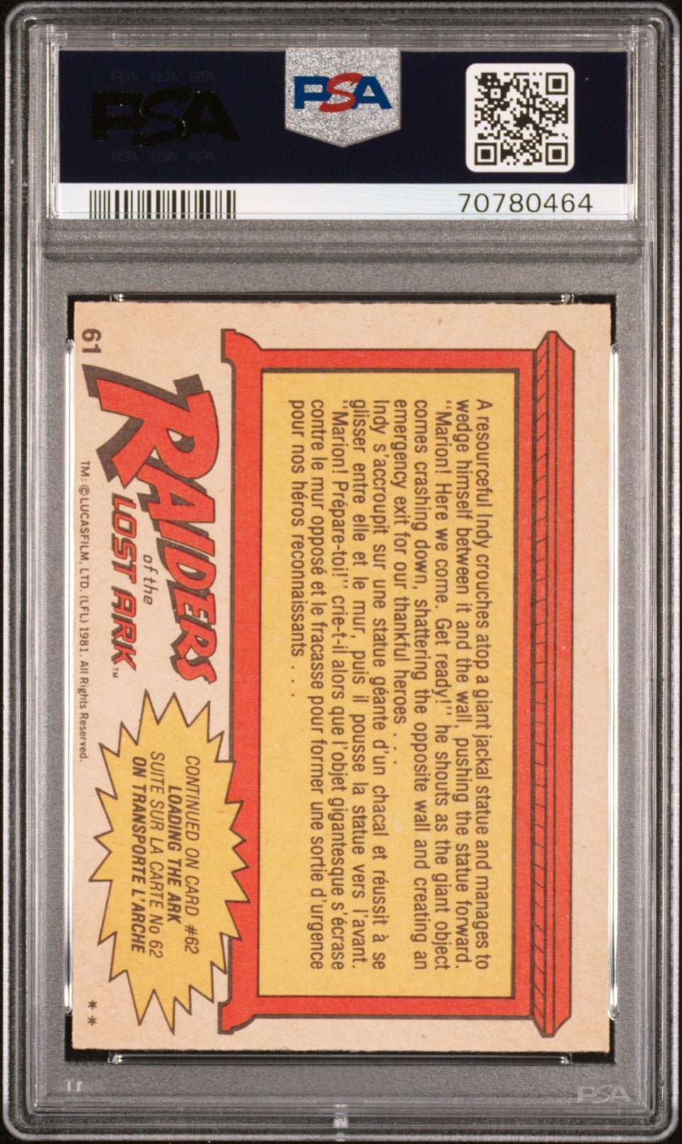 INDY'S GAMBLE PSA 7 1981 O-Pee-Chee Raiders of the Lost Ark #61 Indiana Jones Base Graded Cards - Hobby Gems